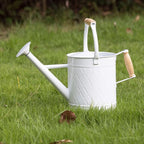 1 Gallon Watering Can with Wooden Handles, White, Galvanized, Metal Watering Can with Removable Spout, Perfect Water Can for Indoor and Outdoor Plants