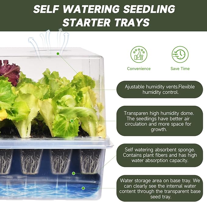 Adawook Self-Watering Seed Starter Tray, Seed Starter Kit Self Water, Germination Trays for Seed Starting with High Humidity Domes (Tray, 240 Cells)