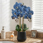 Orchids Artificial Plant in Ceramic Pot 18.5" Faux Orchid Phalaenopsis Flowers Arrangement for Home Office Table Centerpiece Indoor Decor, Dusty Blue