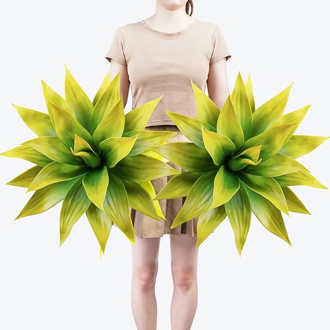 Ttranewsoo Artificial Agave Plants,Large UV Resistant Fake Agave Planters for Indoor and Outdoor Decorating Tropical Plant Succulents Greenery Indoor Decor (2Pack,22" Yellow)