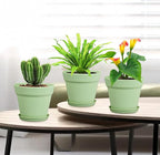 Meowell 4 inch Small Plastic Nursery Pots, 16 Pack Plant Pots for Indoor Outdoor Plants, Flower Pots with Drainage Holes and Saucers, Decorative Seedling Starter Planters for House Plants, Green