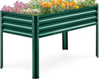 KING BIRD Large Raised Garden Bed with Legs Galvanized Elevated Planter Box 48×24×32 in for Backyard, Patio, Balcony, 400lb Capacity, Green