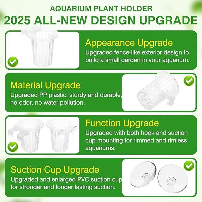 2025 New Upgraded Large Aquarium Plant Holder with 1.57-inch Extension Hooks and Suction Cups for Fish Tank Aquaponic Plant Cultivation and Aquascape Accessories Decorations (2 PCS) Transparent