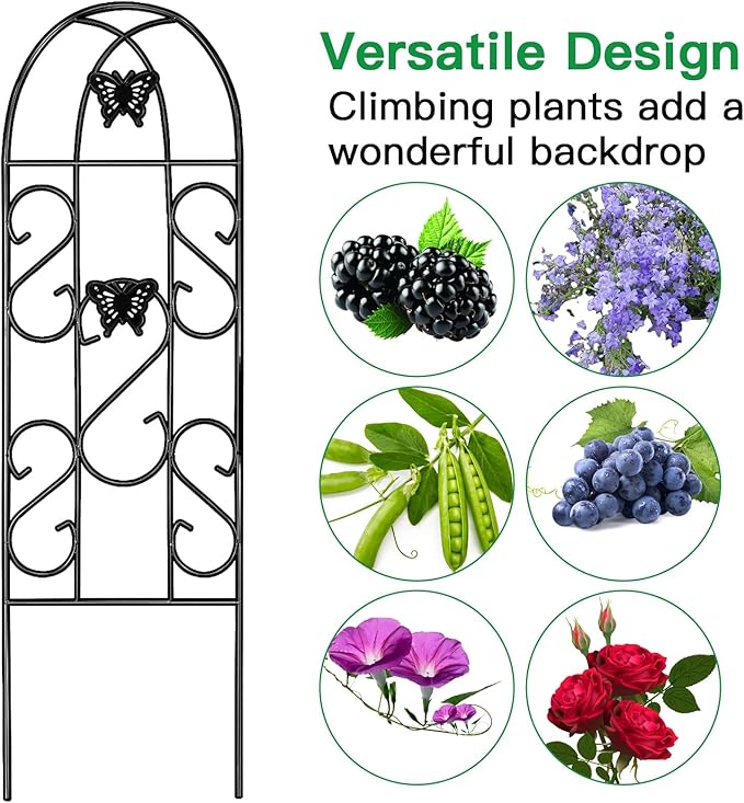 AMAGABELI Garden & Home 4 Pack Garden Trellis for Climbing Plants 60" x 18" Black Iron Trellis for Potted Plant Support Butterfly Metal Trellis for Climbing Roses Vine Flower Cucumber Clematis GT02