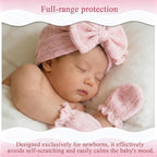 Newborn Baby Girl Hats Mittens Set Cotton Hospital Bow Hat Beanies Caps Gloves for New Born Girls 0-6 Months