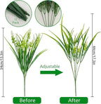 obbsie 36 Bundles Artificial Plants Outdoor, 18.2" UV Resistant Faux Monkey Grass Greenery Stems No Fade Faux Plastic Flowers Shrubs for Home Weddings Garden Porch Front Patio Office Decor- White