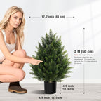 Vitalismo Outdoor Artificial Cedar Topiary Tree, Faux Evergreen Shrubs for Front Porch Decor, Lifelike Fake Bushes Plants for Home Living Room Front Door Decor (2, 2ft)