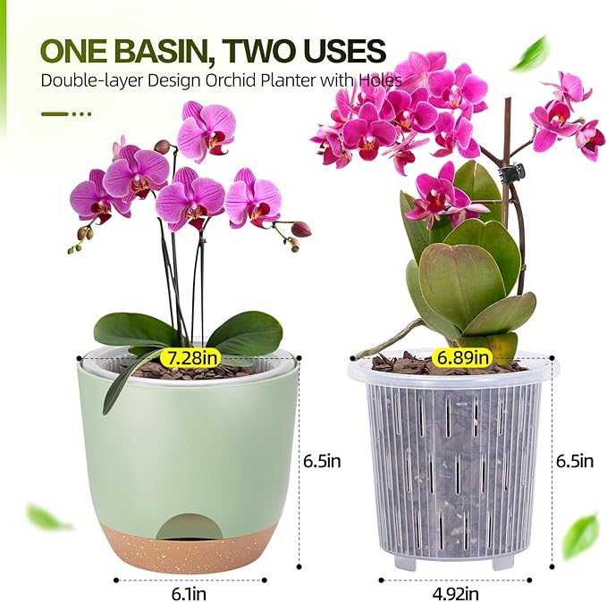 7.2 Inch Self Watering Orchid Pots for Indoor Plants,Macetas para Orqudeas,Flower Pots for Indoor Plants with Holes（Green）