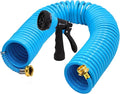 AUTOMAN Coil Garden Hose 50 ft, EVA Curly Water Hose with Brass Connectors, Recoil Garden Water Hose,Includes 7-Pattern Function Sprayer,Retractable,Corrosion Resistant Garden Coil Hose.