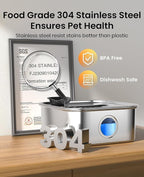 oneisall Dog Water Fountain, 2.6Gal/10L Stainless Steel Dog Water Bowl Dispenser with Deeper Drinking Aera & Washable Filter, Ultra-Quiet Pet Water Fountain for Small Medium Large Dogs(with 5 Fllters)