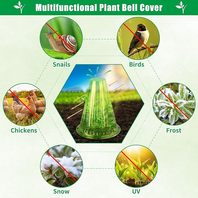 30 Pack Garden Cloches for Plants, Reusable Bell Plant Cover, Plant Covers Protectors from Animals Snails Birds Chickens Insect, 9.18" H X 7.56" D