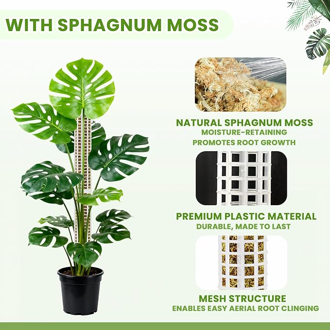 Moss Pole Monstera Plant Support, 2Pack 17 Inch Self Watering Moss Pole for Climbing Plants, Stackable & Refillable Plastic Moss Poles for Garden Potted Planter, Pothos