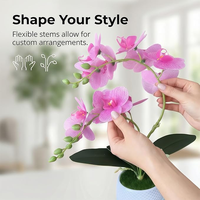 Artificial Orchid with 3D Printed Vase, Lifelike Fake Phalaenopsis Orchid Flowers, Realistic Silk Orchids for Home Decor Living Room (Light Purple)
