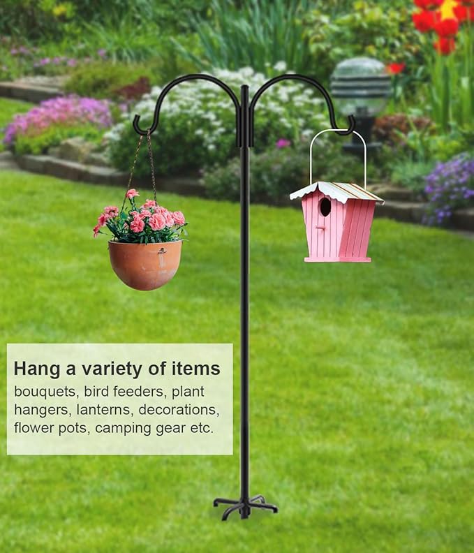 Artibear Double Shepherd Hooks for Outdoor, 92" Heavy Duty Bird Feeder Hangers Garden Hooks with 5-Prong Base, Outside Hanging Pole for Plant Baskets, Solar Light Lanterns, Wind Chimes, 2 Pack