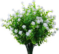 Artificial Plants Flowers Grass Shrubs 8 Pack No Fade Faux Plastic Flowers Outdoor for Vases Farmhouse Garden Porch Patio Office Indoor Wedding Decoration Greenery Fake Plants (2#White)