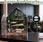 Reptile Terrarium 12.4x12.4x16.2 - Magnetic Front Opening Acrylic Reptile Enclosure, Escape-Proof Black Acrylic Cage for Crested Gecko, Tarantula, Scorpion & Arboreal Pets with Feeding Lid & Wave Roof