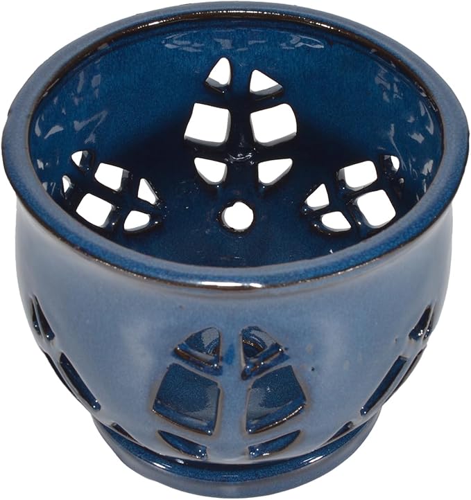 W&W Orchid Pot with Holes and Saucer for Repotting, Blue, 6.5"