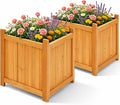 Set of 2 Fir Wood Square Planter Boxes, 18" Extra Large Outdoor Flower Box with Removable Drainage Base & Non-Woven Liner, Rustic Wooden Planters for Patio Garden Balcony, Wood Bucket Planter
