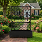 Metal Raised Garden Bed with Trellis and Wheels, 72"x47" Planter Box for Climbing Plants, Vegetables & Vines, Features Drainage Holes and Privacy Screen