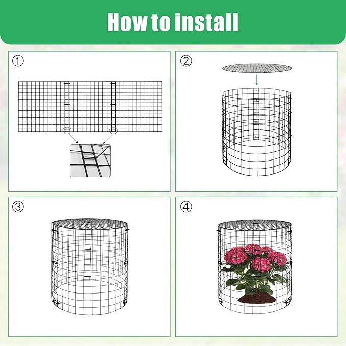 6 Pack Plant Protectors from Animals with Cover, 18PCS 12.6"x11.8" Metal Wire Mesh Cage with Stakes Garden Protection for Rabbits, Chicken, Duck Bunny Barricades for Vegetables, Seedlings and Flower