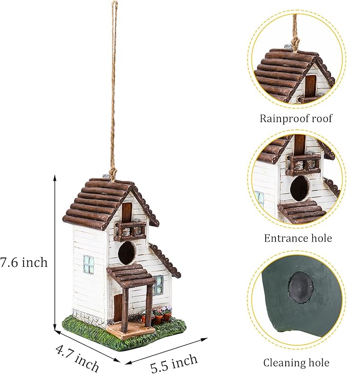 Yinns Resin Bird House for Outside, Small Birdhouses for Outdoors for Nesting, Decorative Home Bird Houses for Yard Garden Decor, Water Proof