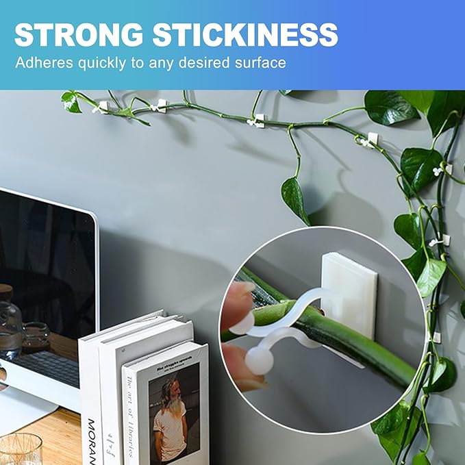 CoguZed 100 Pcs Plant Climbing Wall Fixture Clips, Self-Adhesive Plant Support Hooks for Indoor Outdoor Vines, White Sticky Vine Wall Clips, Multipurpose Wire Cable Organizer for Home Garden Decor
