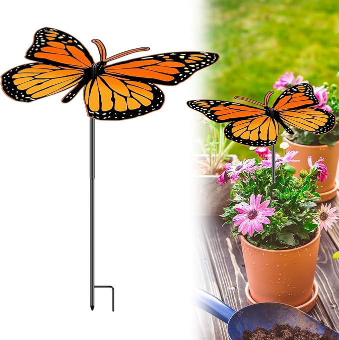 Novabright Metal Butterfly Pattern Plant Umbrellas 14 x 23.6 Inch Small Outdoor Plant Shade Butterfly Design Garden Umbrella for Flower Shade Cover Sunshade Disk Outdoor for Potted Decor