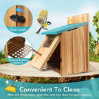 2 Pack Bird Houses for Outside - Cedar Bluebird Houses with Metal Predator Guard, Birdhouse for Wren Bluebirds Finches Swallows, Carbonized Wooden (Assembly Required)