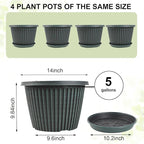 Large-Planter-Indoor-Outdoor Plant Pots, 14 inch 4 Pack Plastic Flower Pots with Saucer And Drainage Holes, Modern Garden Planters For Planting Medium Large Plants, Decorative Resin Garden Pots