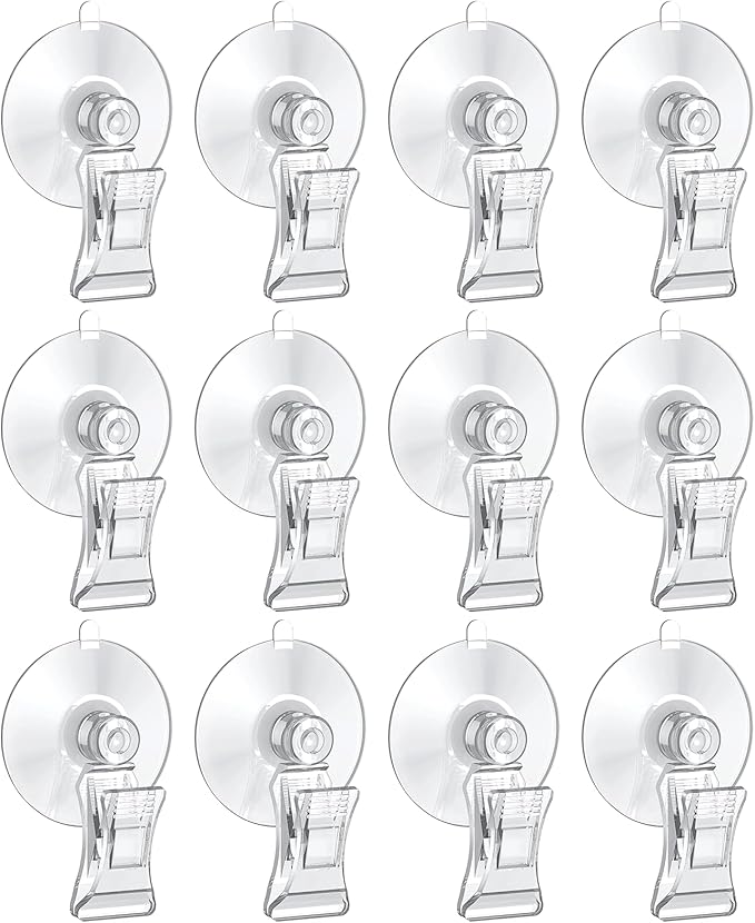 Pawfly 12 Pcs Aquarium Suction Cups with Clips, Plant Leaf Seaweed Clip, Fish Tank Accessories, Aquarium Suction Cup Clips, Clear Plastic Fish Feeding Tool, Underwater Fish Feeder, Veggie Feed Holder