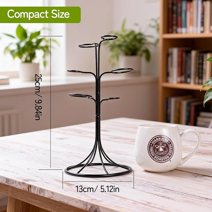 Air Plant Holder Iron Tree Stand Metal Air Plant Display with 6 Rings, Round Base Tillandsia Holder for Home Office Tabletop Decoration (Plants Not Included)