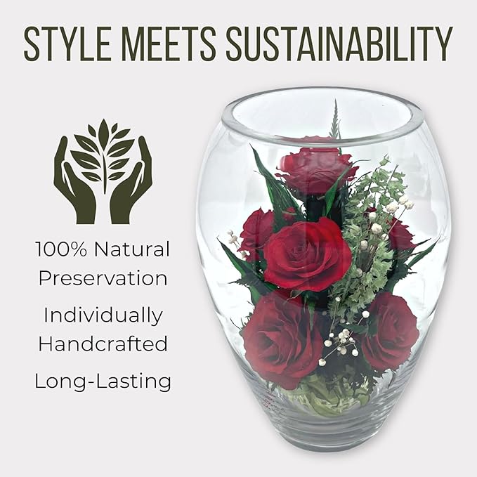 Fiora Flower | Long Lasting Real Roses in a Sealed Vase | Lasts up to 5 Years | Unique Present Gift