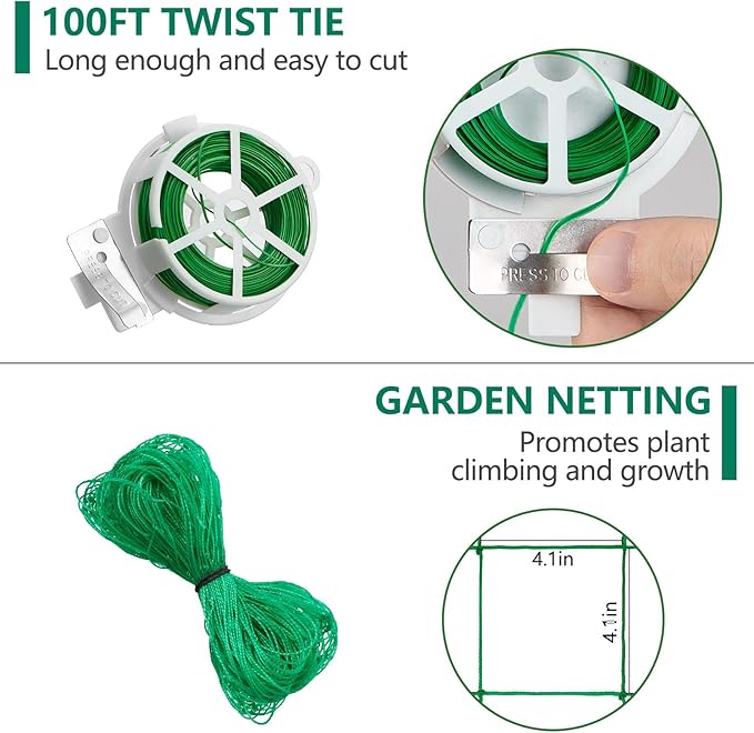 Cucumber Trellis for Raised Bed, 1 Pack 4ft Tall A-Frame, Garden Trellis for Climbing Plants Outdoor, Perfect for Vines, Beans - Green with Netting