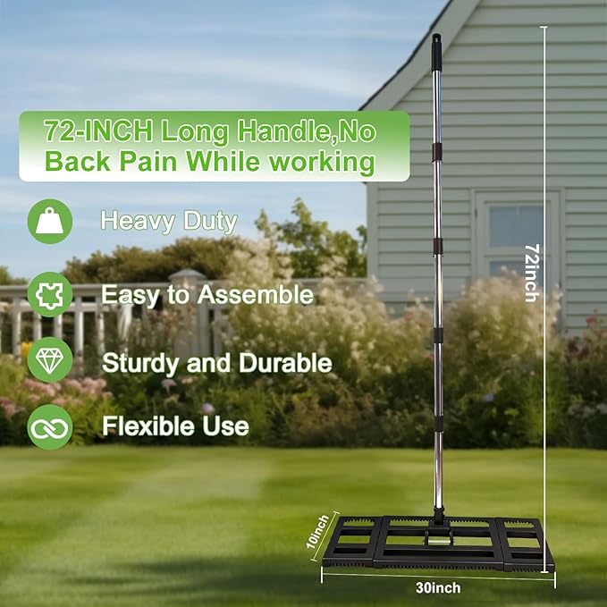 Lawn Leveling Rake 30"X 10" for Soil, Gravel Leveling Rake Heavy Duty with Adjustable Long Handle, Garden Level Rake with Tines for Yard, Landscape, Leveling Sand, Grass, Dirt, Ergonomic & Durable