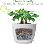 UOUZ 12inch Large Plant Pot, Modern Plastic Planter with High Driange Holes and Saucer for Indoor Outdoor Garden Plants and Flowers, White