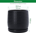 D'vine Dev 10 Inch Ceramic Beaded Stoneware Planter Pot - Flower Pot with Drainage Holes and Saucers for Indoor Succulent Plants or Flowers, Ebony Matte, 27-C-P-6