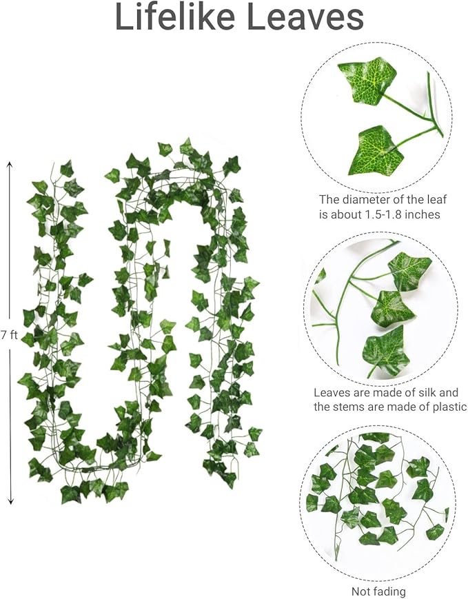 ARTKAIKE Fake Vines for Room Decor(12 Pack 84 Feet) Aesthetic Artificial Plant Ivy Leaves Hanging Greenery Garlands for Home Bedroom Wall Wedding Party Decor (672FT 96PCS Vines)
