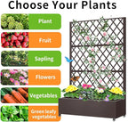 Metal Planter Box with Privacy Screen Trellis,Galvanized Raised Garden Bed On Wheels for Climbing Plants Vines, Standing Garden Flower Bed with Drainage Holes (Espresso, 47" L x16 W x 73" H)