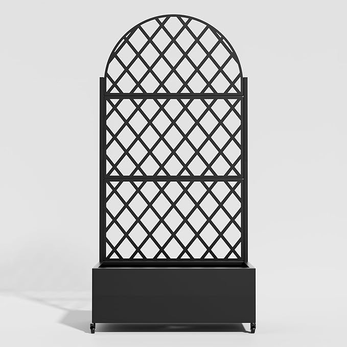 Casaphoria Metal Raised Garden Bed with Trellis and Wheels, 72"x35"x16" Planter Box for Climbing Plants, Vegetables & Vines, Features Drainage Holes and Privacy Screen (Black-Rhombus)
