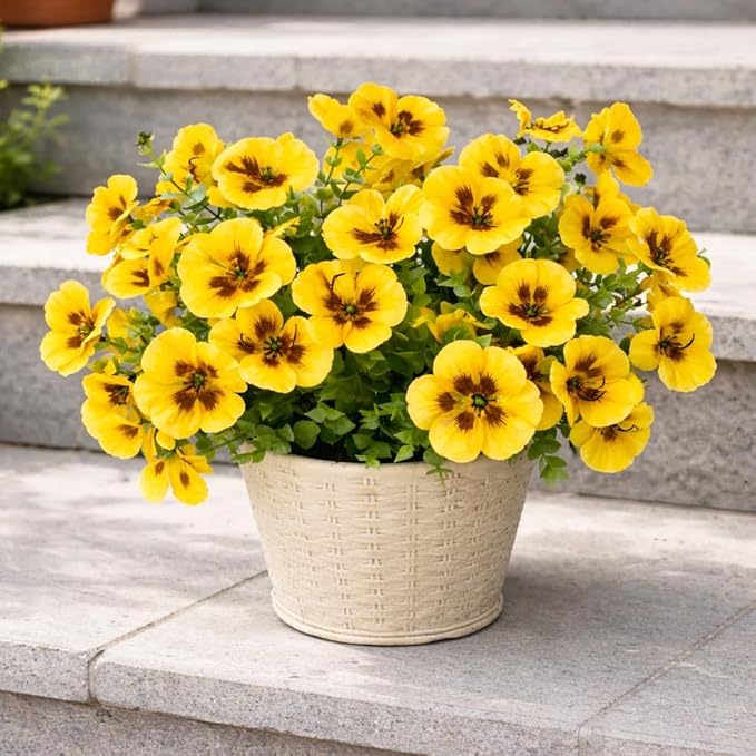 Artificial Flowers for Outdoors, 8 Bundles Faux Silk Spring Flowers for Outside for Planter Front Door Porch Yard Patio Window Box Home Decor (Colour 067-yellow)