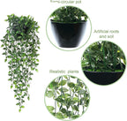 Artificial Hanging Plants,2 Pack Fake Wall Plants,Faux Mandala Vines Potted Plant,Plastic Greenery with Wall Planter for Indoor Outdoor Garden Patio Office Décor