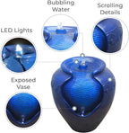 Teamson Home 16.96 in. Outdoor Glazed Pot Water Fountain with LED Lights, Built-in Pump to Create a Calming Oasis in Gardens, Landscaping, Patios, Balconies, Lawns, Royal Blue