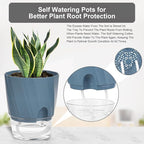Self Watering Plant Pots 6 Inch, 3 Pack Plastic Indoor Planters with Wick Rope and Reservoir, Decorative Flower Pots for Spider Plant, Orchid, African Violet, Home Office Decor (White, Pink, Blue)