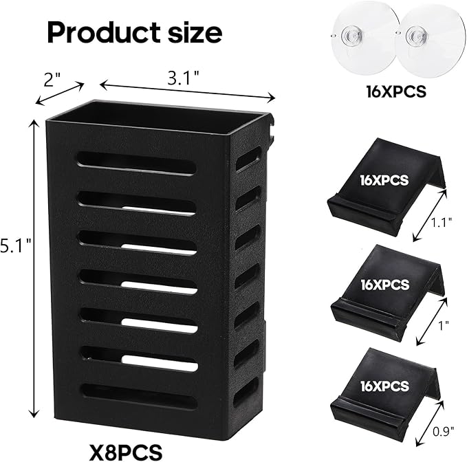 Lawei 8 Pack Hanging Aquarium Plant Holder, Plastic Aquatic Plant Pot with 48 Hooks and 16 Suction Cups, Planter Cups for Aquarium Decorations Accessories Fish Tank Live Plants