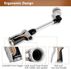 RESTMO Metal Watering Wand, Heavy Duty Garden Hose Wand with 180° Swivel Ratcheting Head, 16'' Hose Nozzle Sprayer with 7 Spray Patterns and Flow Control, for Water Hanging Baskets and Shrubs, Gold