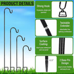Hicarer 24 Pcs Shepherds Hooks for Outdoor 18/25/32/46 Inch Combination Adjustable Garden Hooks for Hanging Plant Baskets Solar Lights Wedding Decor Bird Feeder Lantern