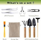9PCS Basic Bonsai Tools Set, Bonsai Tree Kit Mini Garden Tools Includes Pruning Shears, Mini Rake, Fold Scissors and More