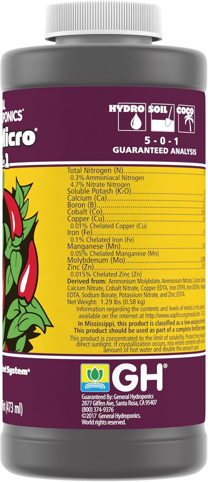 General Hydroponics FloraMicro 5-0-1 Plant Food, Part of FloraSeries Advanced Nutrient System for Plants, 16 oz.