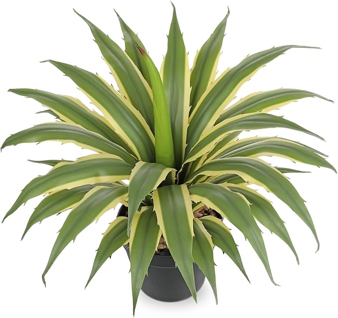 Hollyone Large Artificial Agave Plants 16.9" Tall Fake Agave Plant in Black Pot with Real Stone Pebbles Faux Succulent Aloe Tropical Plants Potted for Indoor Outdoor Home Patio Garden Decor