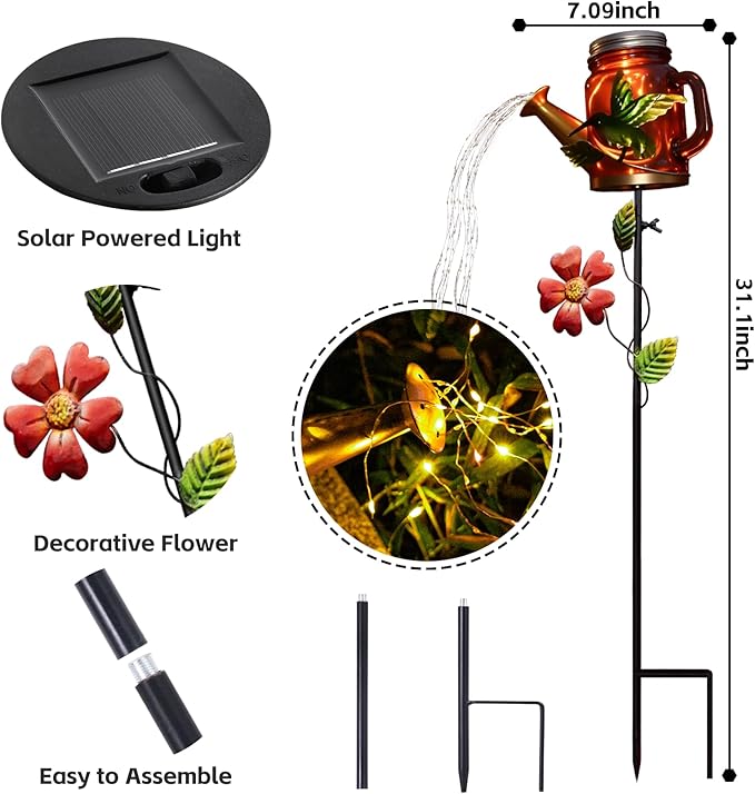 SRNPMIU Solar Watering_Can Light, Yard Outdoor Decor Lights, IP65 Waterproof, Hanging Hummingbird Garden Light, Outside Garden Flower Bed Decor, Women Gift, Birthday Gifts